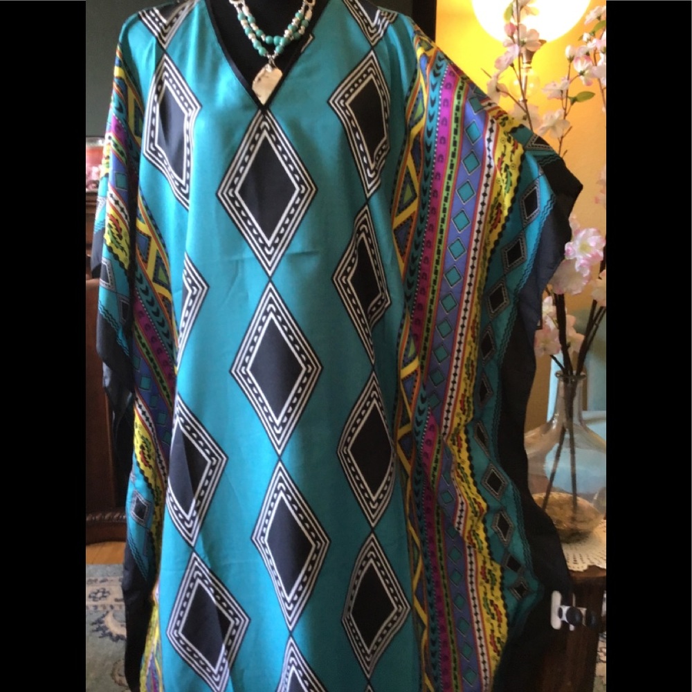 LOWEST🌺 NWT WINLAR (Fits Sizes 0 to4X) TURQUOISE DIAMOND COVERUP/CAFTAN - Picture 10 of 13